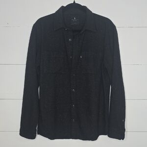 Junk Food Men's Black Flecked Long-Sleeve Button-Down Work Shirt Size M
